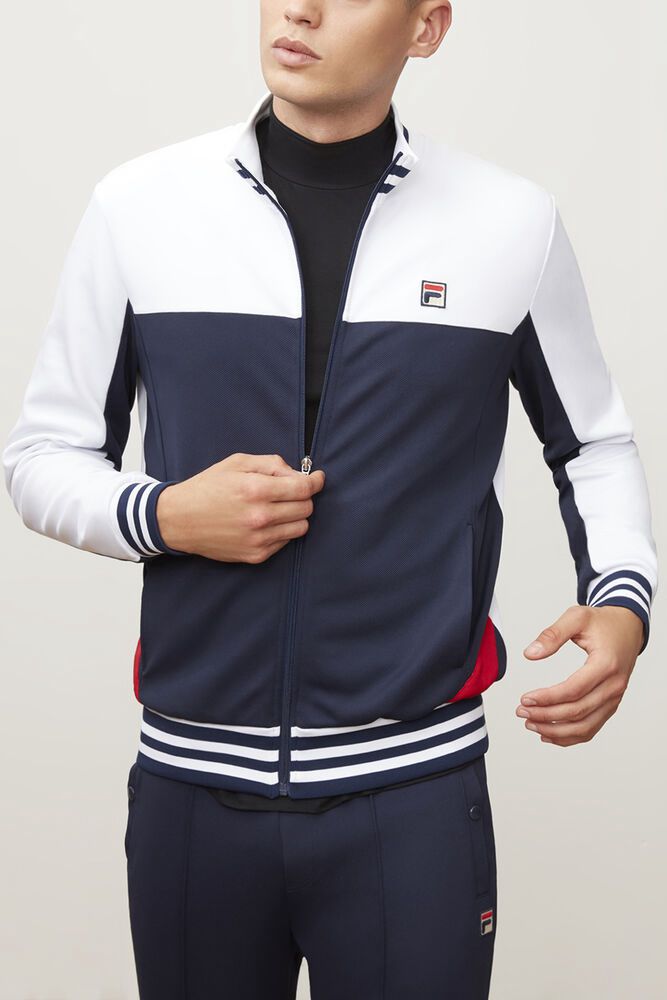 Fila Tiebreaker Track Jacket White/Navy - Mens - 31270OKMA